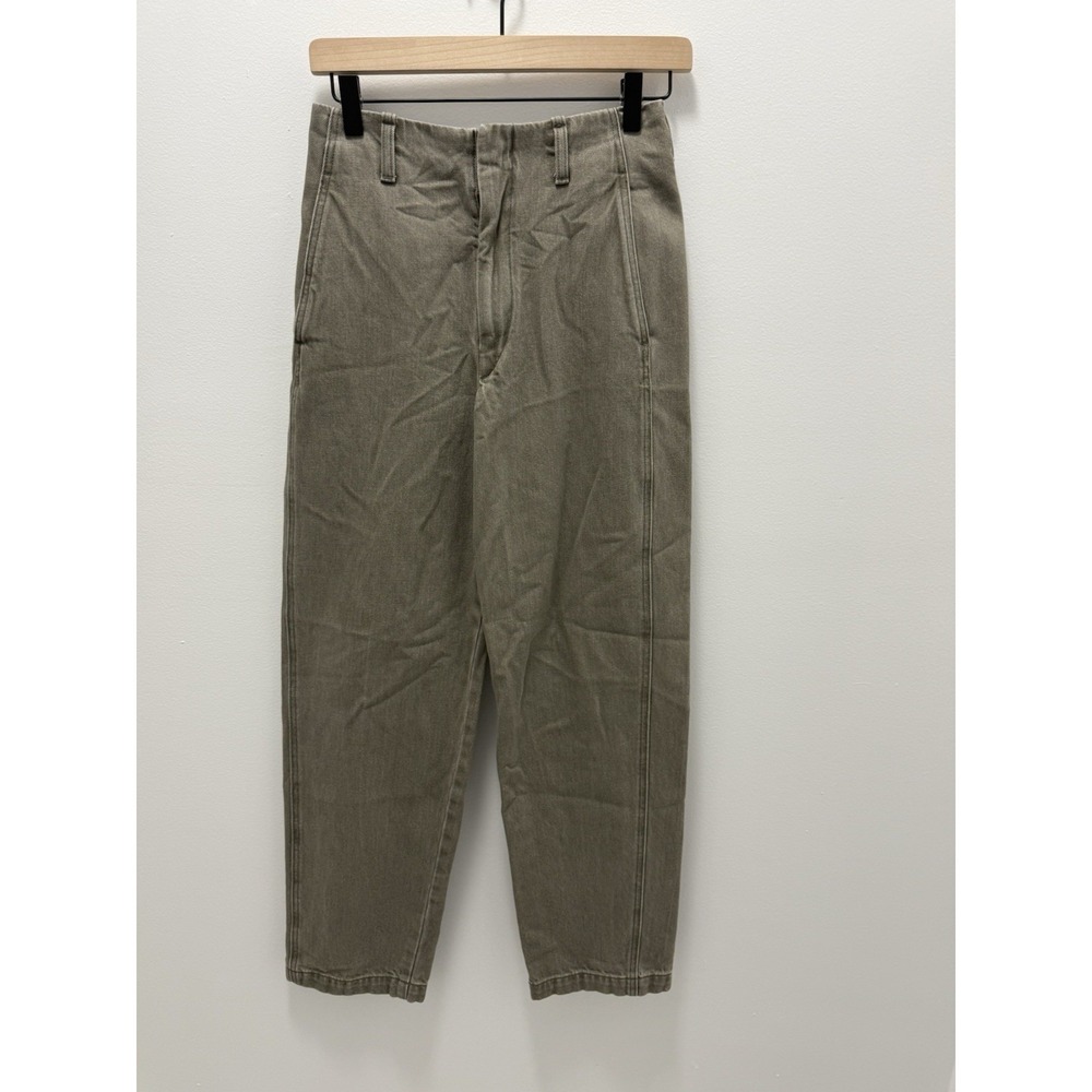 Uniqlo U Women's Olive Barrel Leg Pants High Rise Tapered Utility Chino Size 25